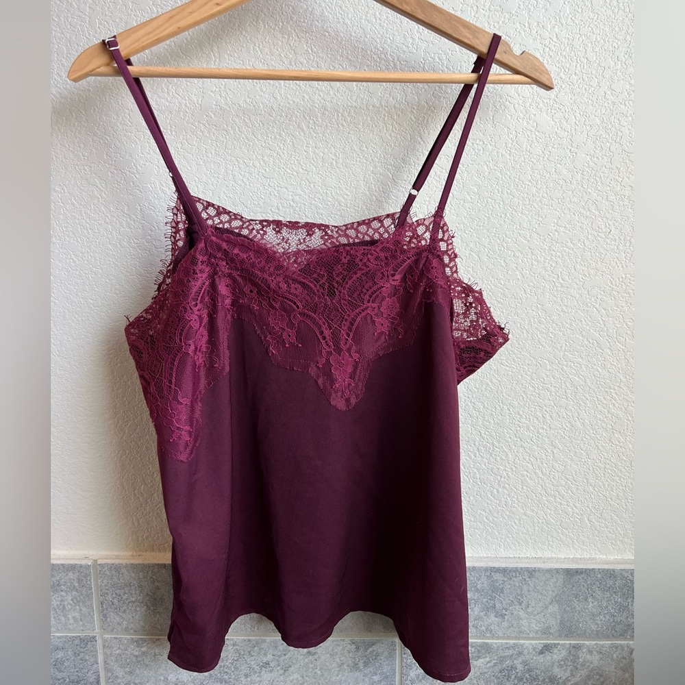 Lulus Maddox Burgundy Satin Lace Camisole